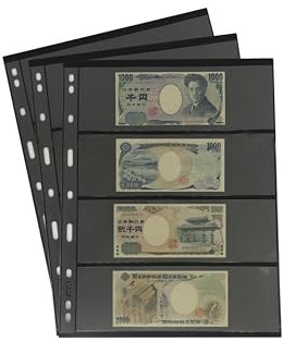 PCCB MINGT 10 Stück Standard 9-Loch Schwarze Doppelseitige Album-Innenseiten Briefmarken- und Banknotensammlungs-Album-Einlagen für Münzsammeln und Zubehör (4 Taschen)