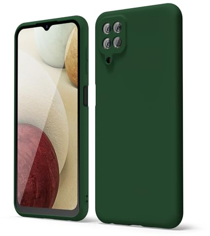 oakxco for Samsung Galaxy A12 Phone Case Silicone, Thin Slim Grip Soft Rubber Gel Protective Phone Case for Women, Matte Plain Solid Color Aesthetic Cute Girly Case with Camera Cover, Dark Green