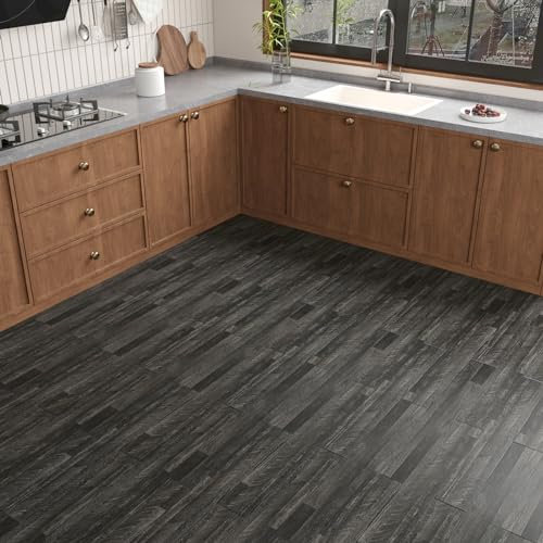 VaryPaper Vinyl Bodenbelag Holzoptik Dunkle 90cmx15cm 20 Stück Klebevinyl Selbstklebend Dick Klebefliesen Boden Küche Wasserfest Vinylboden zum Kleben Fliesenaufkleber Boden Wohnzimmer Schlafzimmer