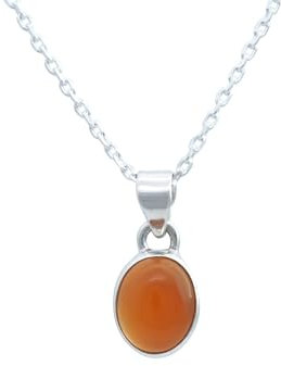 echt Silberkette mit Karneol orange roter Edelstein Damen Kettenanhänger 925 Sterlingsilber Halskette Geschenk (AK1-172-16-50)