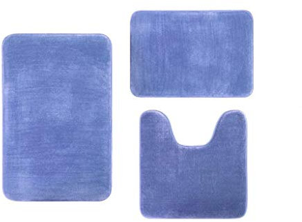 Badematte Set 3 Teilig Rutschfest Badezimmerteppich Weiche Korallesamt Badteppich Badvorleger Saugfähiger WC-Vorleger Duschvorleger Waschbar Toilettenmatte Badezimmer Fussmatte (Blau, onesize)