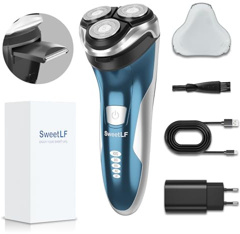 SweetLF 2025 NUEVO Afeitadora Eléctrica Hombre Uso en Húmedo y Seco, Maquina de Afeitar Recargable con Tecnología Impermeable IPX7, con Recortador de Barba, Cabezales Giratorios 4D y Pantalla LED