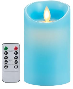 Koelaa Flameless Candles, Battery Candles, LED Pillar Candle with Remote, Flickering, Blue True Wax Candle with Timing Function for Christmas, Festivals Decoration-7.5cm*10cm