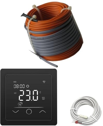 Elektrische Fußbodenheizung HoWaTech Profi Komplett Set TWIN Heizdraht 12 W/m inkl. Touch Thermostat schwarz, Länge & Fläche:1-1.5m²