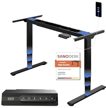 SANODESK Höhenverstellbarer Schreibtisch Gestell EC5 Plus mit 2 starken Motoren 3-stufige tischgestell höhenverstellbar mit 4 Memory-Steuerung passt für alle gängigen Tischplatten