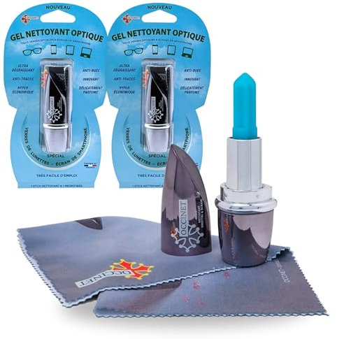 OCCINET Lot de 2 Kit Stick Nettoyant Lunettes, Écran Smartphones, Appareils Photos + Chiffon Microfibre - Ultra Dégraissant, Pratique, Innovant - Nettoyage Tous Types Verre et Ecran - Made in France