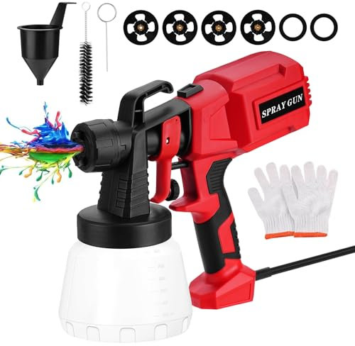 Aytop Paint Sprayer, Electric Spray Gun with 4 Nozzles 3 Patterns 400W Fence Paint Sprayer with Adjustable Valve 800ML Detachable Container Handheld Paint Sprayer for Ceiling Walls Cabinets Fence
