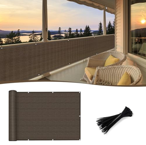 Sunny Guard Brise-vue en maille robuste pour balcon, terrasse, extérieur, jardin, patio, brise-vent, 0,9 x 7,6 m, protection à 90 %, marron