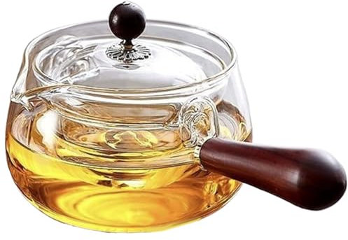 Teapot with Infuser,Glass Teapot Kettle Teapot Tea Infuser 580 ml/19.6 oz Borosilicate Glass Teapot with 360° Rotating Tea Maker, Blooming & Loose Leaf, Japanese Tea Kettle with Wooden Handle