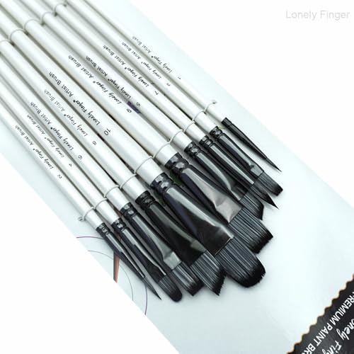 Lonely Finger 10pcs Artist Paint Brushes Set Different Nylon Hair Tips Paintbrushes Professional Miniature Painting Kits for Acrylic Oil Watercolor Gouache Art Face Painting