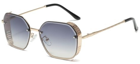 Long Keeper Retro Punk Eckige Sonnenbrille Herren Damen Gold Vintage Sonnenbrille Quadratisch Kleine Metall Hippie Steampunk Retro Brille Mit UV400 Schutz