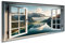 islandburner Quadro su tela panorama montagna attraverso finestra aperta con vista lago immagini da parete poster