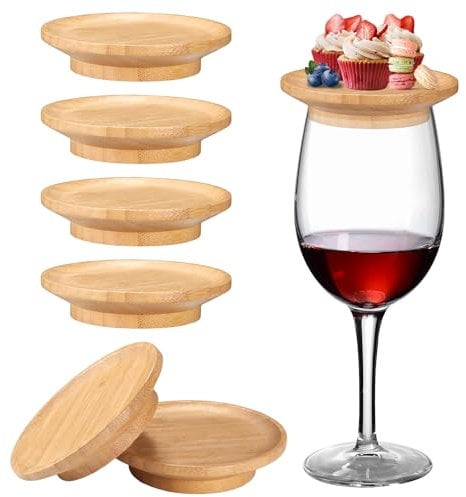 6pcs Wine Glass Charcuterie Topper, 4x1in Wine Glass Topper Charcuterie Plate Bamboo Wine Glass Charcuterie Board Topper Wine Glass Topper Coasters for Appetizer Desserts