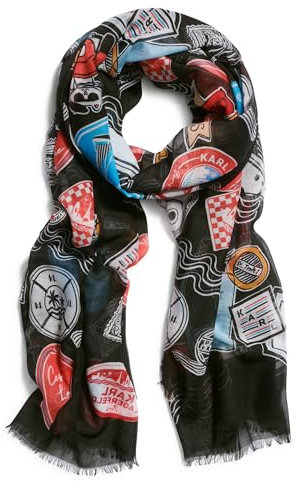KARL LAGERFELD Damen Lightweight Print Pashmina with Fringe Schal, Schwarz, Einheitsgröße