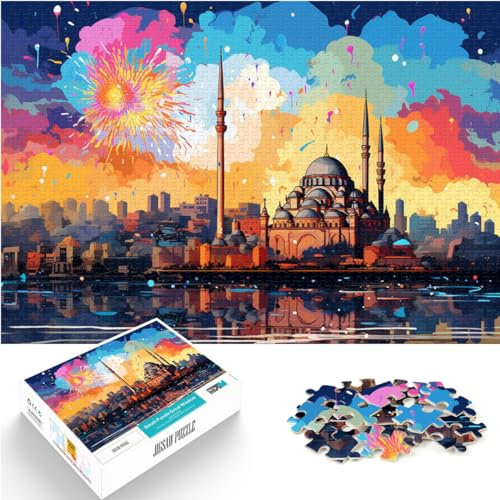 Puzzle für das farbenfrohe Istanbul Türkei, 1000-teiliges Puzzle für Erwachsene, Holzpuzzle, Weihnachtswunschliste mit Weihnachtsmann, 1000 Teile (50 x 75 cm)