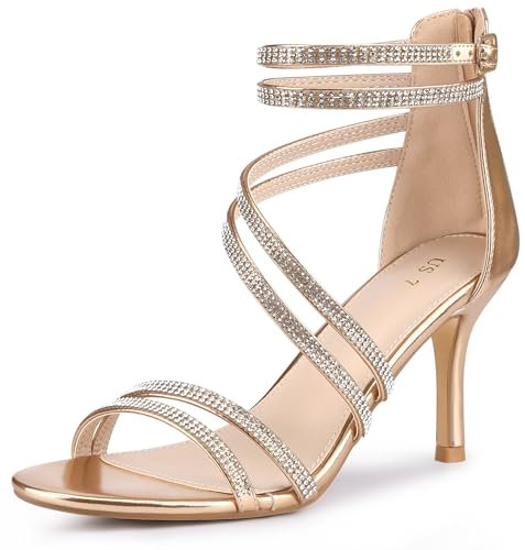 Perphy Sandali con tacco a spillo con cinturino in strass per le donne, Oro rosa, 41 EU