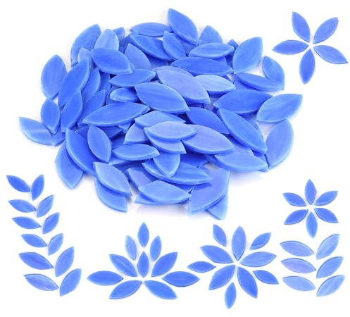 Mogokoyo 100 Stück Glas Mosaiksteine zum Basteln Bunte Blatt Glasmosaiksteine Mosaik Bastelset für DIY Handwerk Deko (Blau)