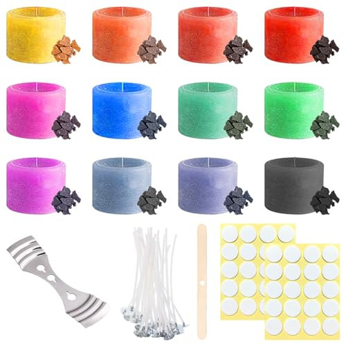 Cera para velas, 12 x 5 g, para hacer velas de colores de cera para hacer velas para fundir cera de soja, parafina y cera de abejas