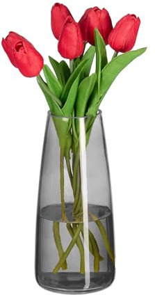 Relaxdays Vase, Glasvase für Blumen, Tischvase aus Glas, hohe Blumenvase, Dekovase, Maße H x D: 21,5 x 10 cm, grau