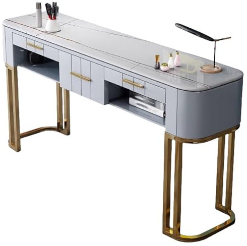 TT-YEC Manicure Table for Manicurists with Slate Top And Drawers, Beauty Salon Nail Supplies Workstation, Nail Salon Table, Home Workstation Nail Equipment, Gray,L120CM