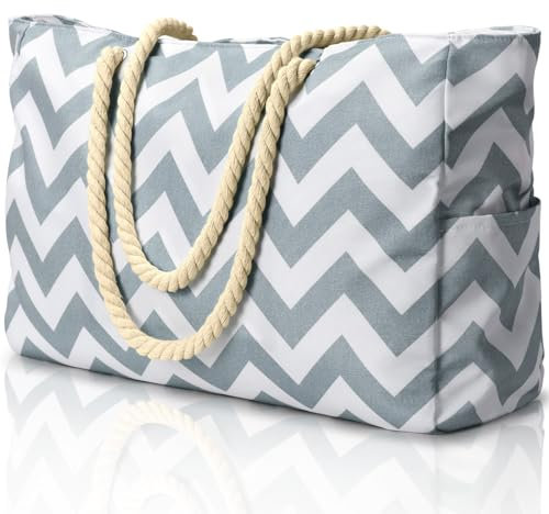 oscaurt Strandtasche XXL Familie Shopper Tasche Damen Wasserdicht Beach Tote Bag Einkaufstasche mit Reißverschluss Handtasche Damen Groß Faltbare Reisetasche