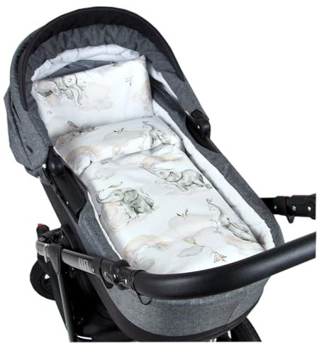 Babylux 2 TLG. Set Bezug für Kinderwagen Stubenwagen oder Wiege Garnitur Bettwäsche Kissen Decke 60 x 78 cm (127. Elefanten Beige)