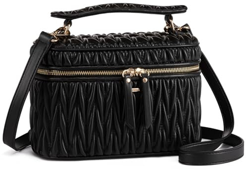 LOVEVOOK Umhängetasche Damen, Modisch Ähren-Stickgarn, Crossbody Bag Damen mit Abnehmbarem Schultergurt, PU Leder Handtasche Klein, Umhängetasche Klein für Alltag, Arbeit, Dates Oder Reisen - Schwarz