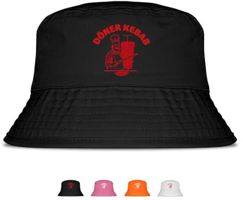 Döner Kebab - Lustiger Fischerhut – Der perfekte Sonnenhut für Herren & Damen – Ideal als Malle-Outfit, Party-Accessoire & Festival-Eimerhut für den Strand | Farbe Schwarz