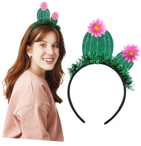 2 Lustige Kaktus Haarbänder mit Blumen, Party Kopfstück