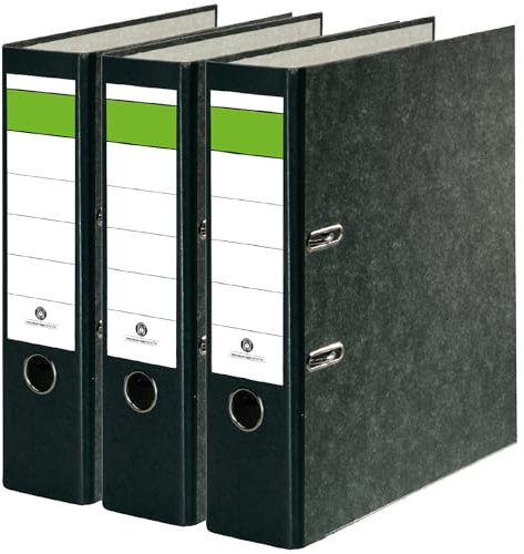 Conipa® 3 Stück DIN A4 Ordner Schwarz (8cm breit) 2-Ringe-Meachanik [MADE IN GERMANY] für 600 Blatt grau marmoriert - Ordnerhefter für Unterlagen - Dokumentenordner Büro, Uni & Schule