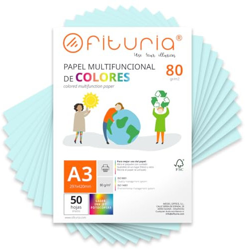 Buntes Papier, 50 Blatt A3 80g – Farbiges Papier für Basteln, Drucker, Scrapbooking – Farbbögen – Ideal für Origami, Papierfalten, Büro und Schule (Hellblau, 50 Blatt)
