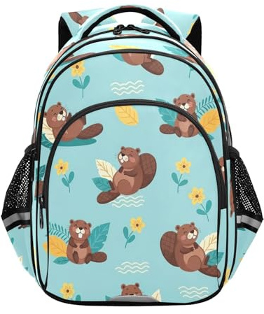 RPLIFE Niedlicher Cartoon-Biber-Rucksack, 43,2 cm, für Schule, ergonomischer Rucksack für Kinder für Reisen