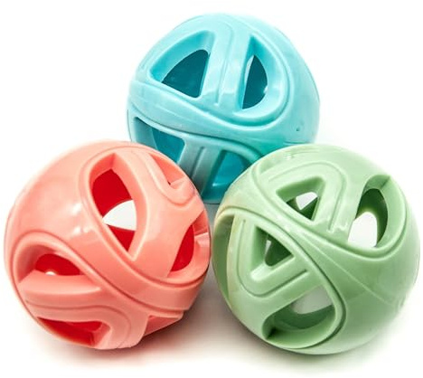 3x 7.5cm Hollow Dog Balls - For Easy Breathing, Catch & Fetch Ball for Dogs made with Rubber, Strong Grip - Teething, Interactive, Treat Dispensing, Bite Resistant, Travel (Assorted (Pack of 3))