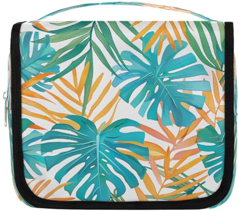 Trousse de toilette de voyage en feuilles de palmier tropicales avec crochet de suspension, organiseur de maquillage portable à suspendre pour femmes et hommes, accessoires essentiels de voyage