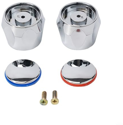Faucet Cover Handle Replacement Accessory Hot Cold Tap Top Head Chrome Plated ABS Iron Construction 9mm Valve Core 20 Teeth Compatible Easy Care Silver Finish