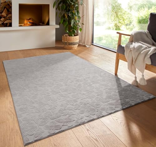 Taracarpet Kurzflor Boho Vintage Teppich waschbar, pflegeleicht geeignet für Wohnzimmer, Schlafzimmer und Kinderzimmer Kinderteppich auch als Badematte Badzimmerteppich Grau Floral 080 cm rund