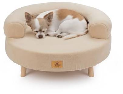 Ferplast FSC® Certified Wooden Cat and Dog Bed with Soft Cushion, Style, Comfort and Durability, d. 56 x h 29 cm.