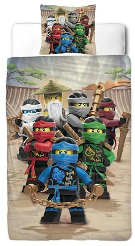 MTOnlinehandel Ninjago Bettwäsche 135x200 Baumwolle für Mädchen und Jungen, Wendemotiv Kinderbettwäsche, 1x Kissenbezug 80x80 + Bettbezug 135x200, Öko Tex