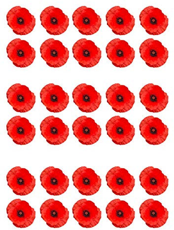 30 Red Poppy Remembrance Day Flower Edible Wafer Paper Cake Toppers Decorations