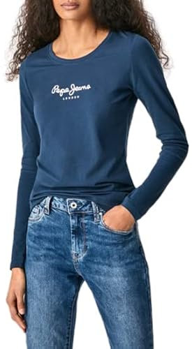 Pepe Jeans New Virginia Women's T-Shirt Slim Fit Long Sleeve Blue (Navy), L