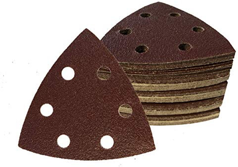 Delta-Schleifdreiecke │50 Stück │ 6-Loch │ 93 x 93 x 93 mm │ Korn 60│ für Deltaschleifer │ Schleifblätter │ dreieckige Schleifpads │ Schleifpapier │Klett-Schleifdreiecke│