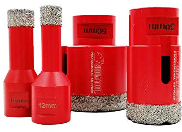 SHDIATOOL Dry Diamond Drill Core Bits 4pcs / Set Diameter 12/16/30/50mm Vacuum Brazed Hole Saw M14 Thread for Tile Porcelain Granite Marble