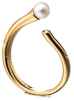 Heideman Perlenring Damen gold Edelstahl matt mit Perle Gr.56 | Perlenring Gold, Edelstahl, offener Bypass-Ring mit perlmuttschimmernder Perle, Damen, nickelfrei, Geschenk