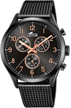 Lotus Herrenuhr Analog aus Edelstahl 316l Schwarz | Quarzwerk, Chronograph, Widerstandsfähiges Mineralglas, Wasserdicht 5 ATM Casual 18639/1 Minimalist