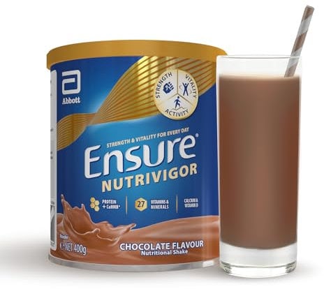 Ensure NutriVigor Nutritional Shake – Chocolate Flavour – 400g – Food Supplement with Protein, HMB & 27 Vitamins & Minerals – Supports Strength, Energy & Immunity – With Vitamin D, C & B