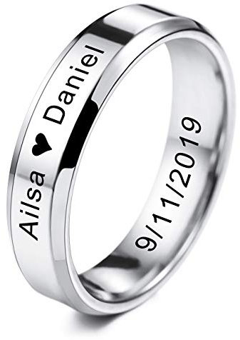MeMeDIY Herren Trauringe Für Frauen Jungen Mädchen Wasserdicht Edelstahl Versprechen Ring, Bündeln mit Ringgröße Einsteller - Personalisiert Gravur (Silber Farben, 6.0mm Breiten, 72 Größe)