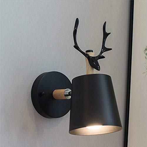 Mengjay Kreative Wandleuchten Moderne Wandleuchter Einfache Wandlampe E27 Nordischer Hirschkopf Art Deco Stil für Kinderzimmer, Restaurant, Flur, Treppen (schwarz)
