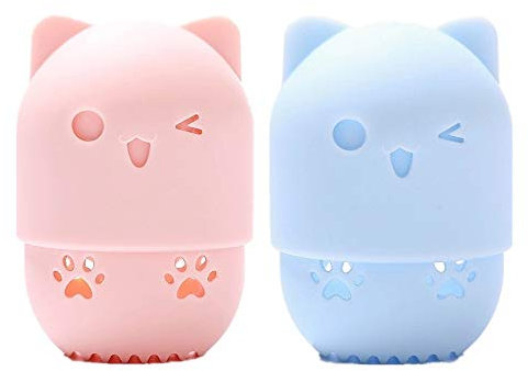 baixikly 2 Pcs Makeup Sponge Travel Case Makeup Sponge Holder Travel Case Cute Cat Shape Cosmetic Sponge Drying Holder Rack Washable & Reusable Makeup Blender Container for Home