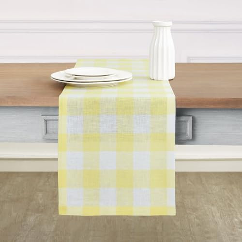 Solino Home Tischläufer, Büffelmuster, 100 % reines Leinen, kariert, 35,6 x 152,4 cm, ideal für Kommoden und Couchtische, 152,4 cm