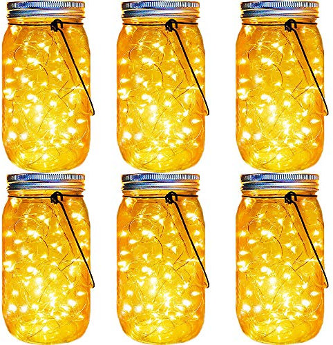 Solar Mason Jar Lights 30 LED, 6 Pack Large Size Hanging Glass Jar Starry Fairy Lights, Solar Lanterns for Outdoor Patio Party Garden Decor